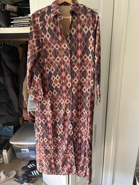 Novella Button-Front Midi Dress in Burgundy Multi Geometric Print size Xs